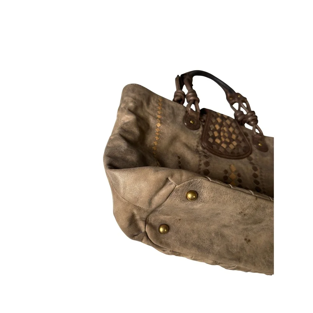 Isabella Fiore Vintage Woven Leather Tote Hobo Bag Tan Brown Western KC